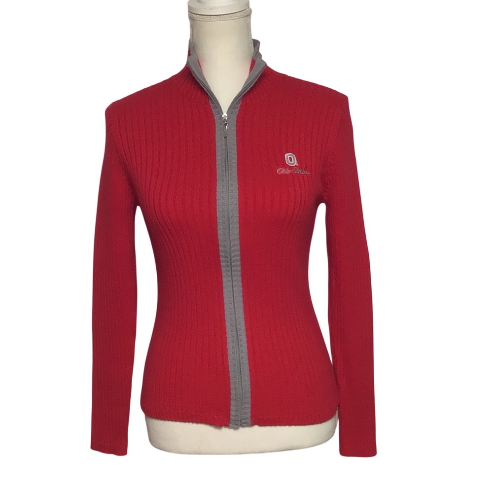 Ohio State Buckeyes Ribbed Zip Embroidered Logo Collegiate Sweater Women's Small